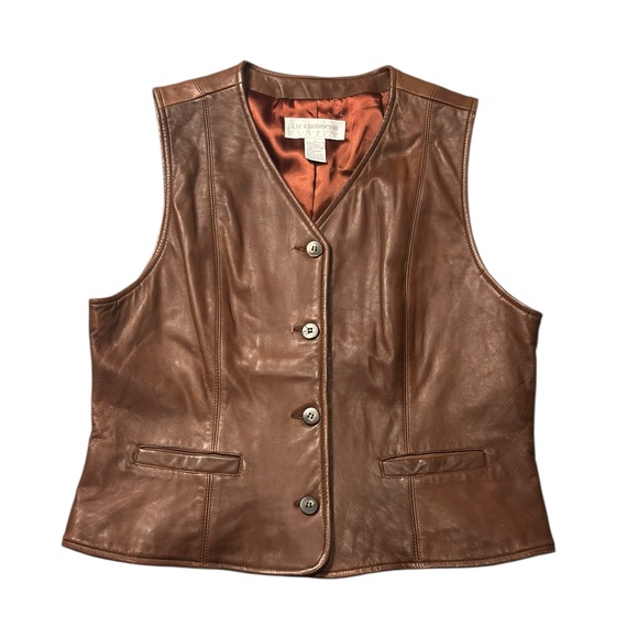 Lee Jackets & Blazers - Liz Claiborne Classic Leather Tan Vest